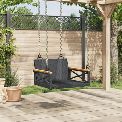 Swing Bench Black 63x62x40 cm Poly Rattan