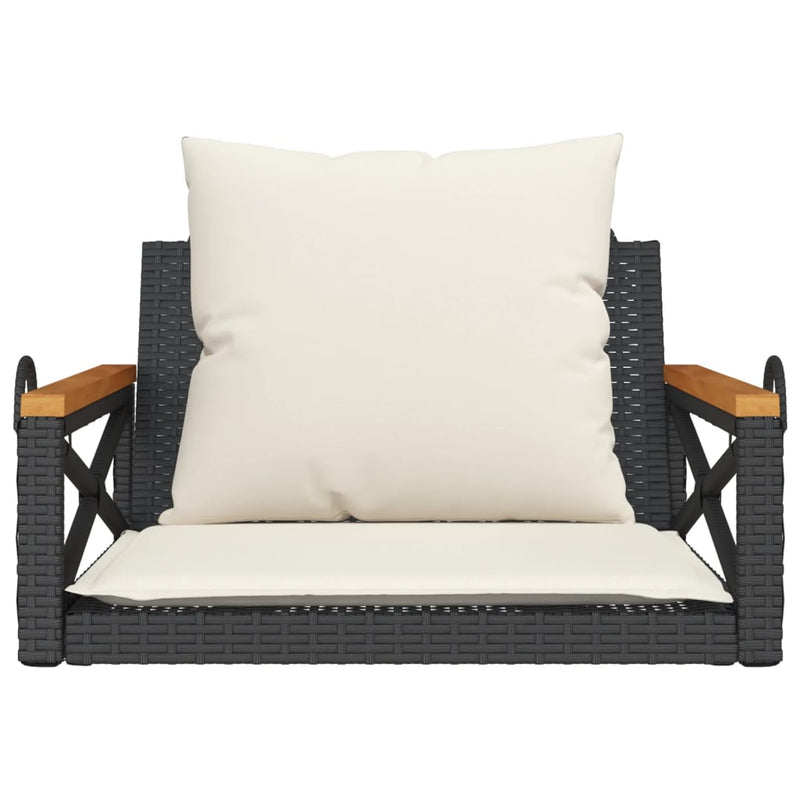 Swing Bench with Cushions Black 63x62x40 cm Poly Rattan