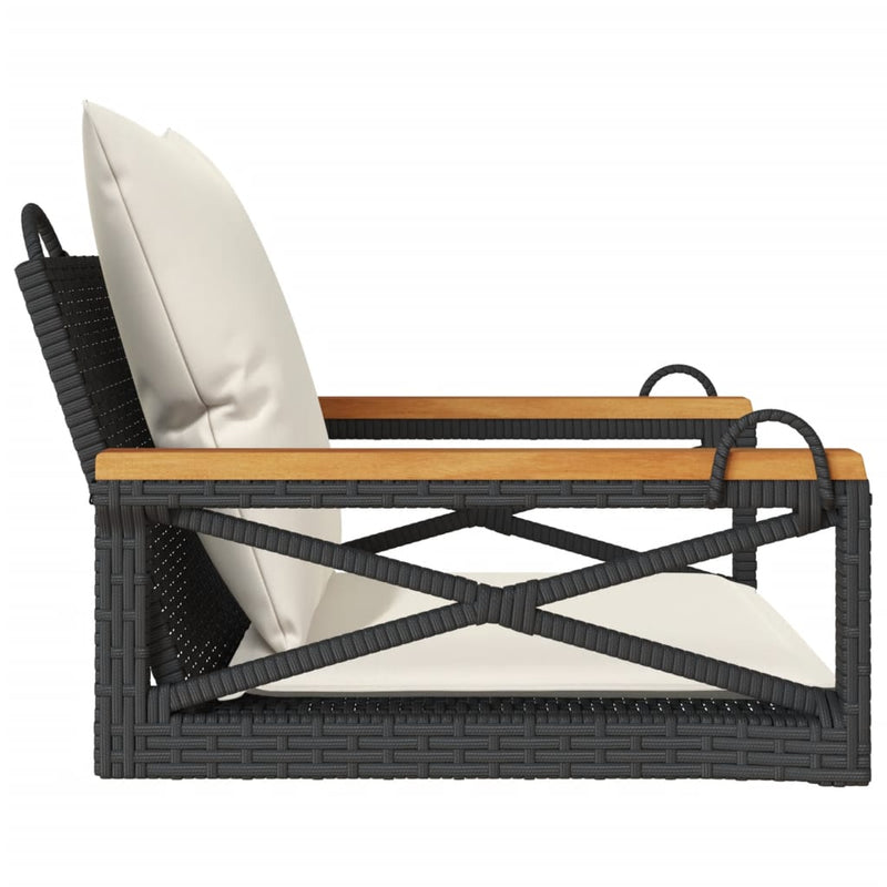 Swing Bench with Cushions Black 63x62x40 cm Poly Rattan