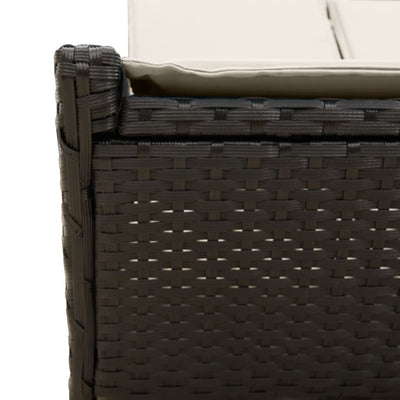 Double Sun Lounger with Cushions Black Poly Rattan