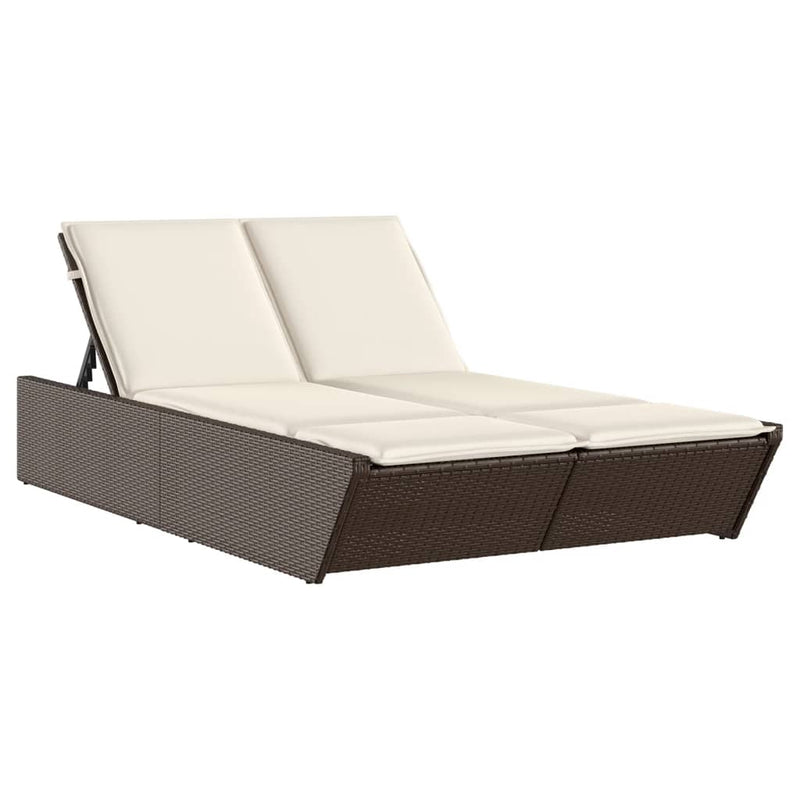 Double Sun Lounger with Cushions Brown Poly Rattan