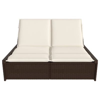 Double Sun Lounger with Cushions Brown Poly Rattan