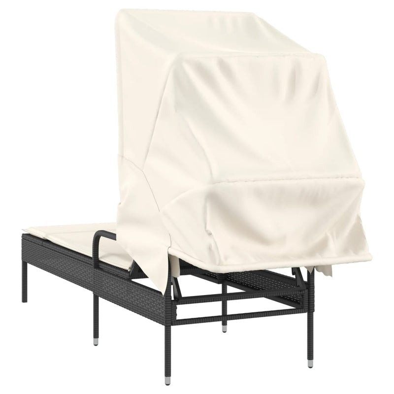 Sun Lounger with Canopy Black Poly Rattan