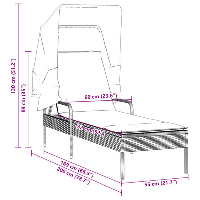 Sun Lounger with Canopy Grey Poly Rattan