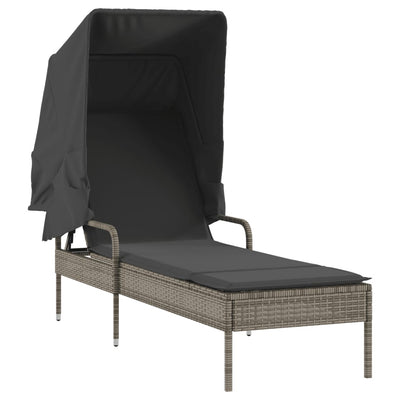 Sun Lounger with Canopy and Table Grey Poly Rattan