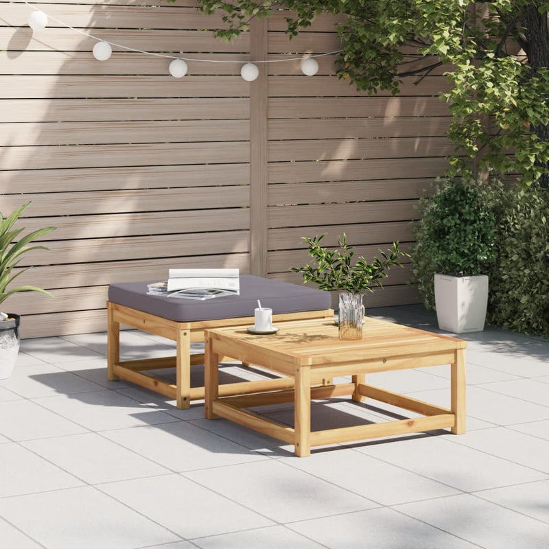 Garden Footstool with Cushions Solid Wood Acacia