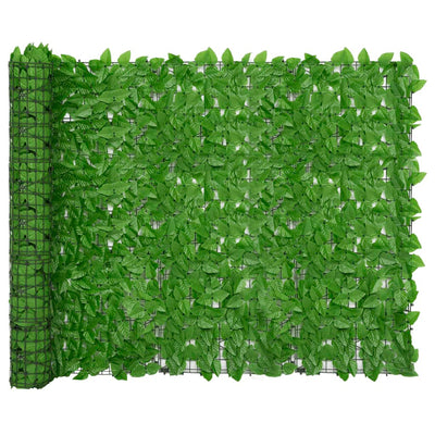 Balcony Privacy Screen with Green Leaves 300x150 cm