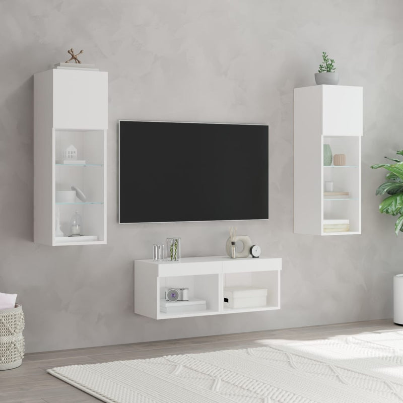 4 Piece TV Wall Cabinets with LED Lights White