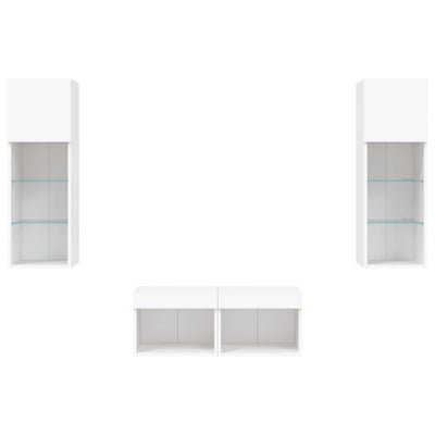 4 Piece TV Wall Cabinets with LED Lights White