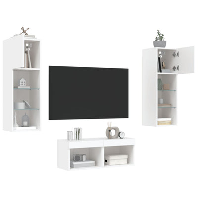 4 Piece TV Wall Cabinets with LED Lights White
