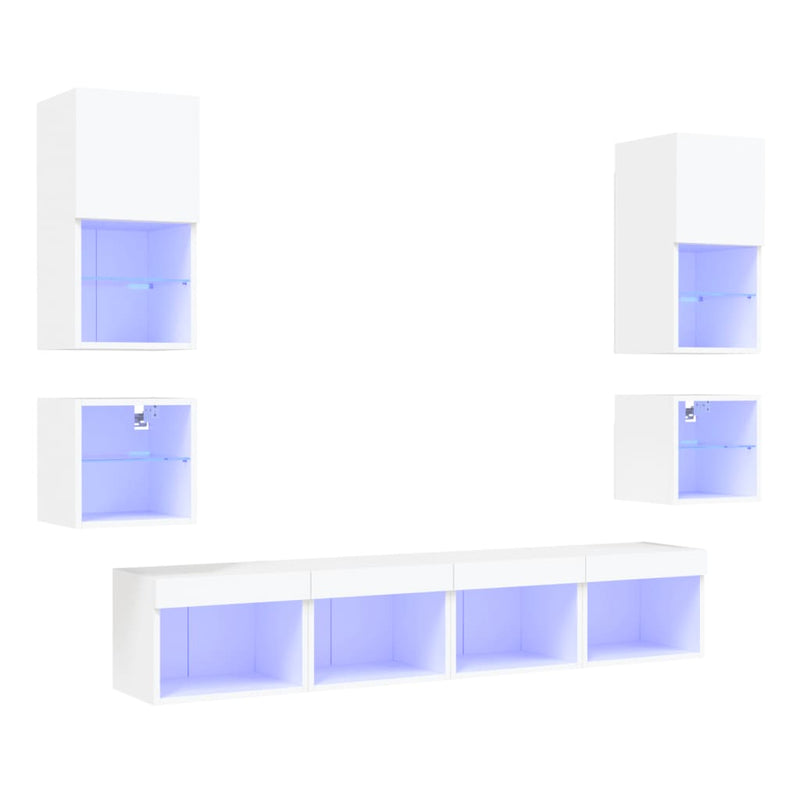 8 Piece TV Wall Units with LED White Engineered Wood