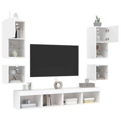 8 Piece TV Wall Units with LED White Engineered Wood