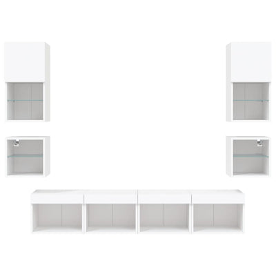 8 Piece TV Wall Units with LED White Engineered Wood