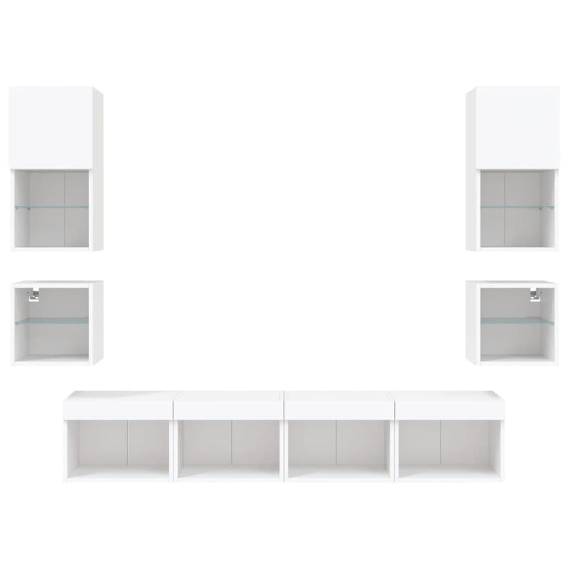 8 Piece TV Wall Units with LED White Engineered Wood