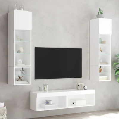 6 Piece TV Wall Units with LED White Engineered Wood