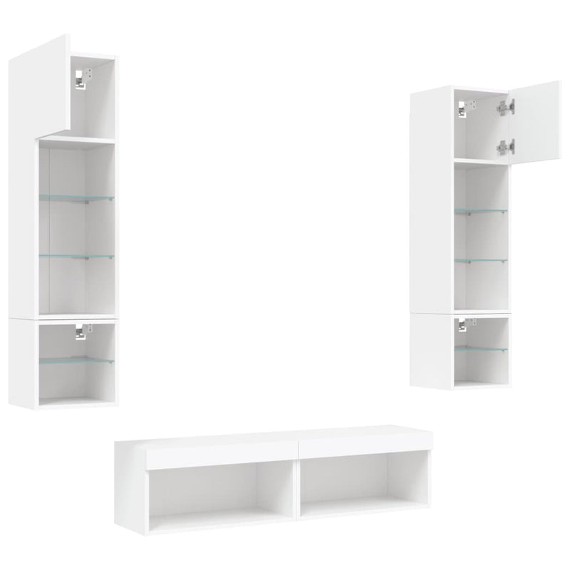 6 Piece TV Wall Units with LED White Engineered Wood