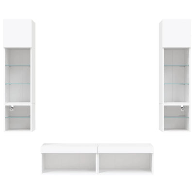 6 Piece TV Wall Units with LED White Engineered Wood