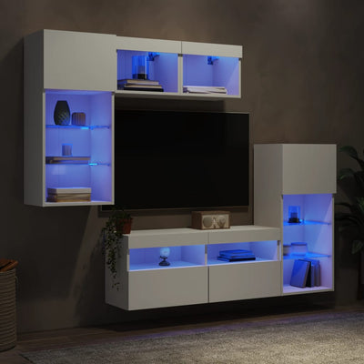 5 Piece TV Wall Units with LED White Engineered Wood