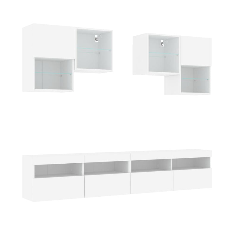 6 Piece TV Wall Cabinet Set with LED Lights White