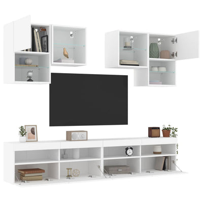 6 Piece TV Wall Cabinet Set with LED Lights White