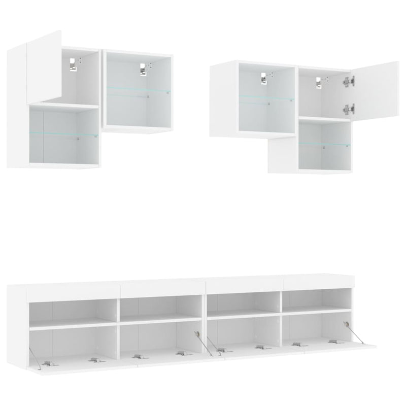 6 Piece TV Wall Cabinet Set with LED Lights White