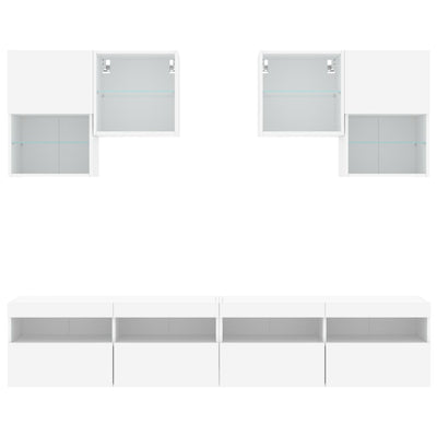 6 Piece TV Wall Cabinet Set with LED Lights White