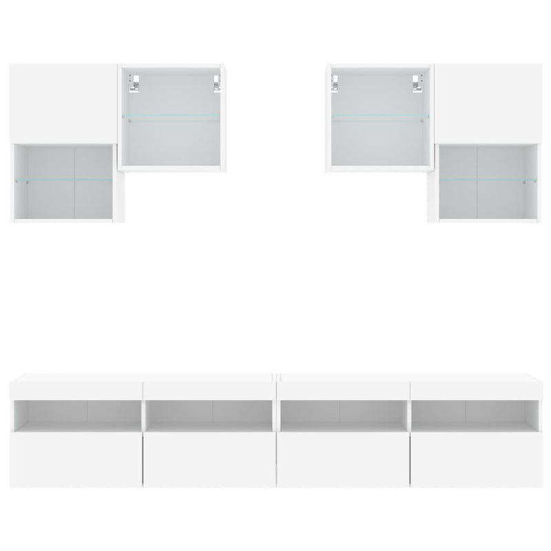 6 Piece TV Wall Cabinet Set with LED Lights White