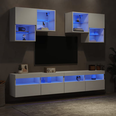 6 Piece TV Wall Cabinet Set with LED Lights White