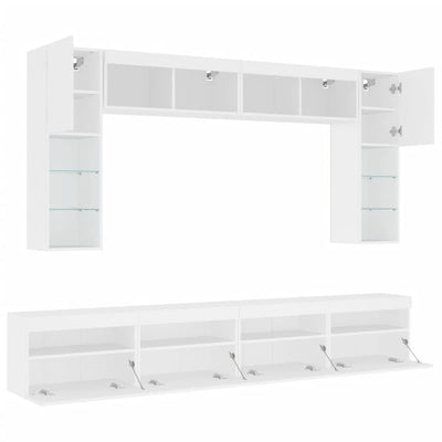 8 Piece TV Wall Cabinet Set with LED Lights White