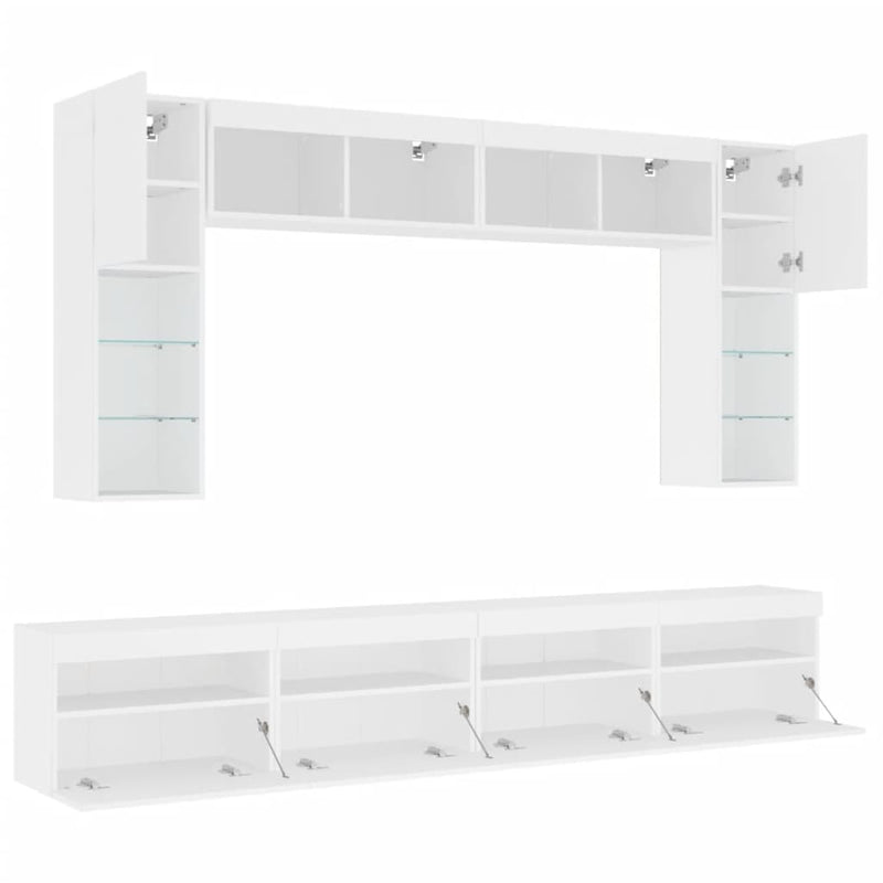 8 Piece TV Wall Cabinet Set with LED Lights White