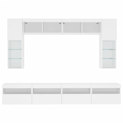 8 Piece TV Wall Cabinet Set with LED Lights White