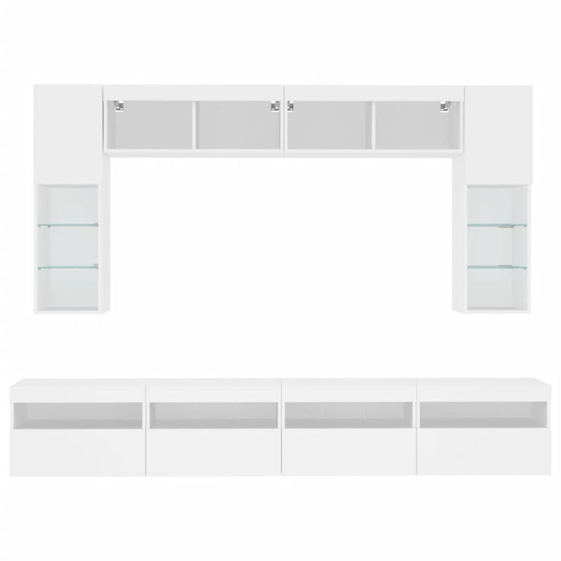 8 Piece TV Wall Cabinet Set with LED Lights White