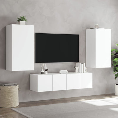 4 Piece TV Wall Units with LED White Engineered Wood