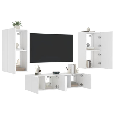 4 Piece TV Wall Units with LED White Engineered Wood