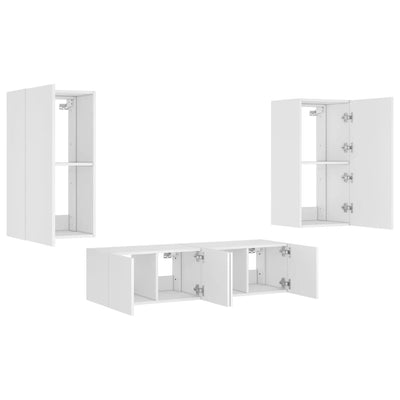 4 Piece TV Wall Units with LED White Engineered Wood