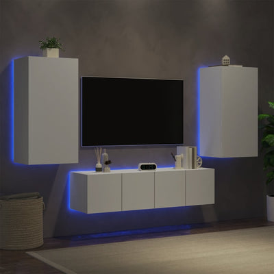 4 Piece TV Wall Units with LED White Engineered Wood