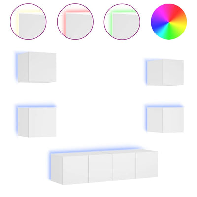 6 Piece TV Wall Units with LED White Engineered Wood