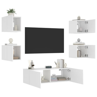 5 Piece TV Wall Cabinets with LED Lights White