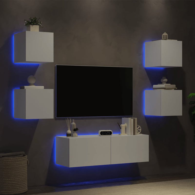 5 Piece TV Wall Cabinets with LED Lights White