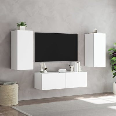 3 Piece TV Wall Cabinets with LED Lights White