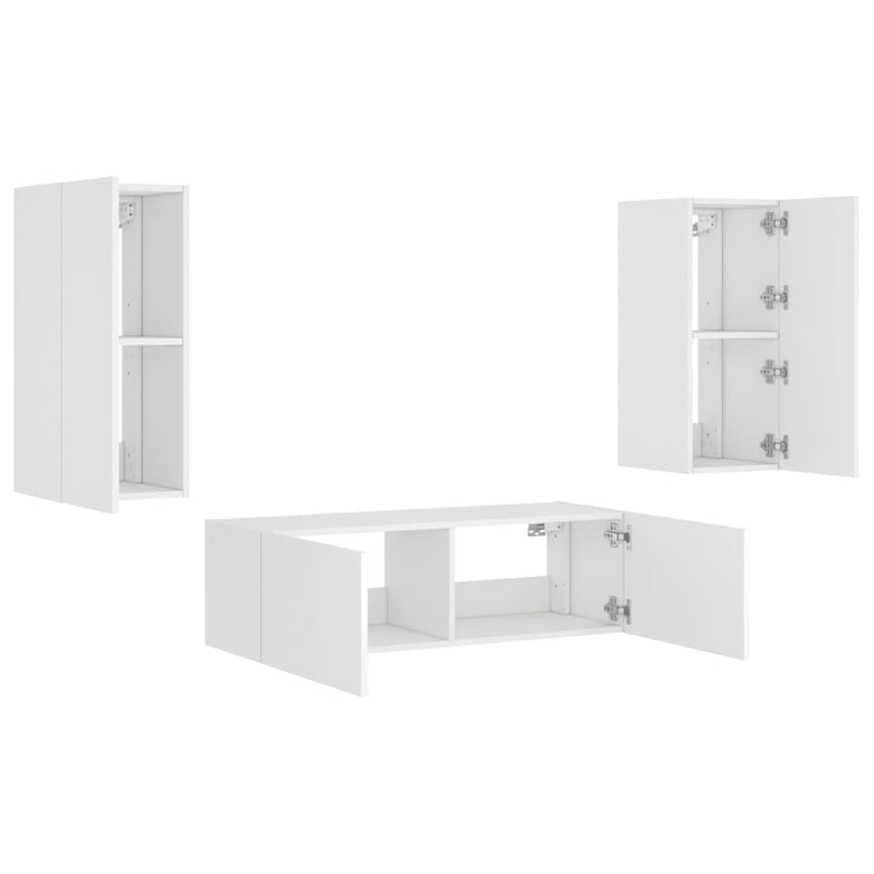 3 Piece TV Wall Cabinets with LED Lights White