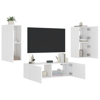 3 Piece TV Wall Cabinets with LED Lights White
