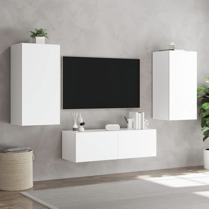 3 Piece TV Wall Cabinets with LED Lights White