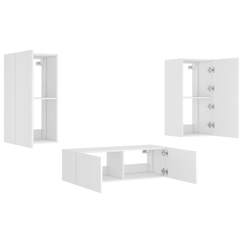 3 Piece TV Wall Cabinets with LED Lights White