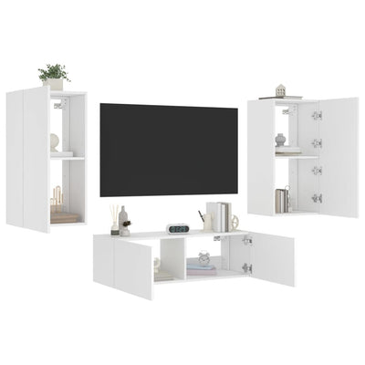 3 Piece TV Wall Cabinets with LED Lights White