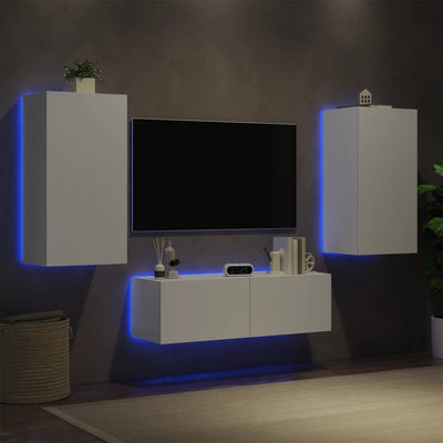 3 Piece TV Wall Cabinets with LED Lights White