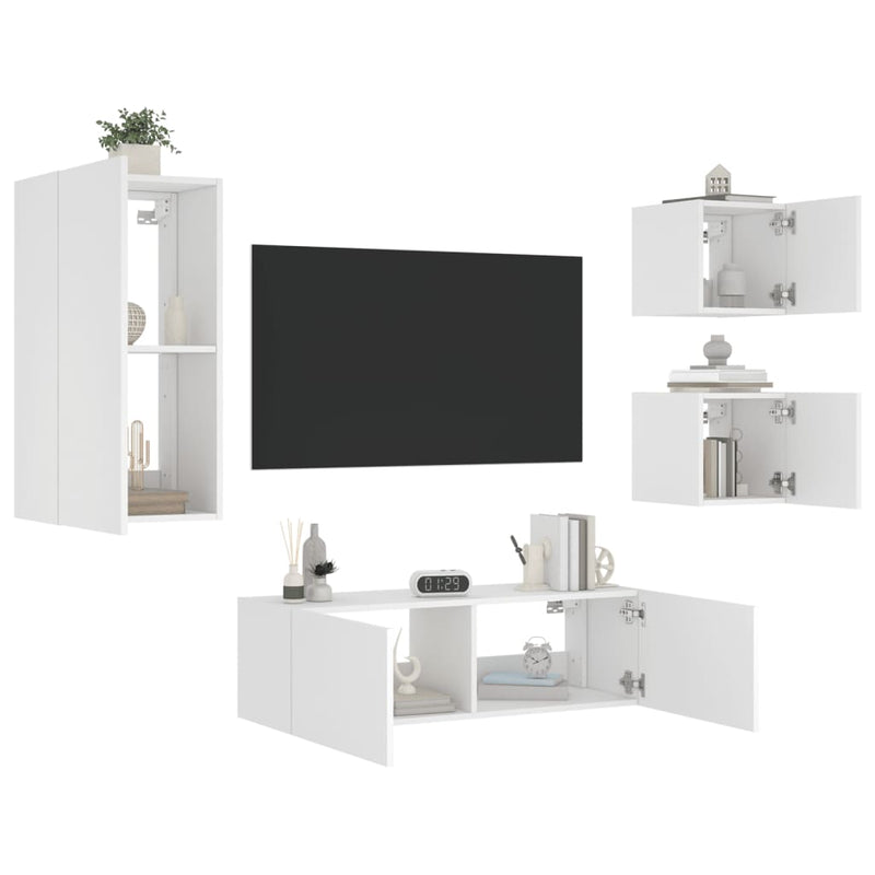 4 Piece TV Wall Cabinets with LED Lights White