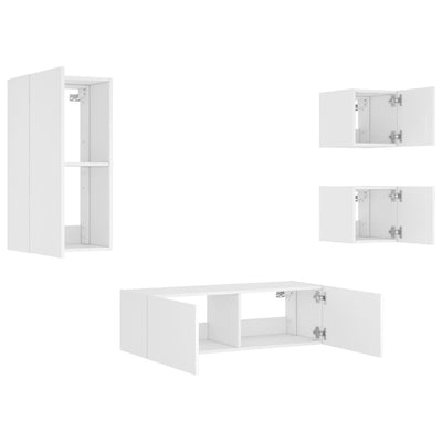 4 Piece TV Wall Cabinets with LED Lights White