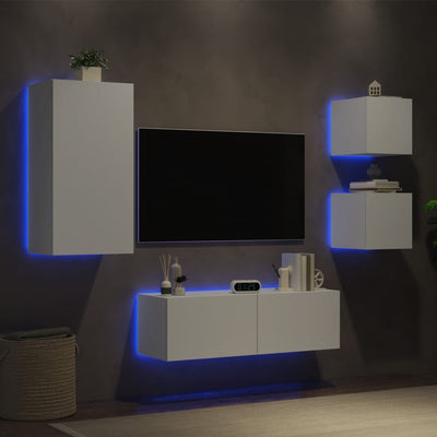 4 Piece TV Wall Cabinets with LED Lights White