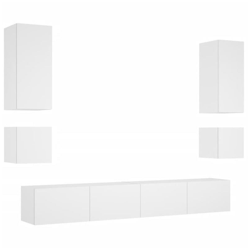 6 Piece TV Wall Cabinets with LED Lights White